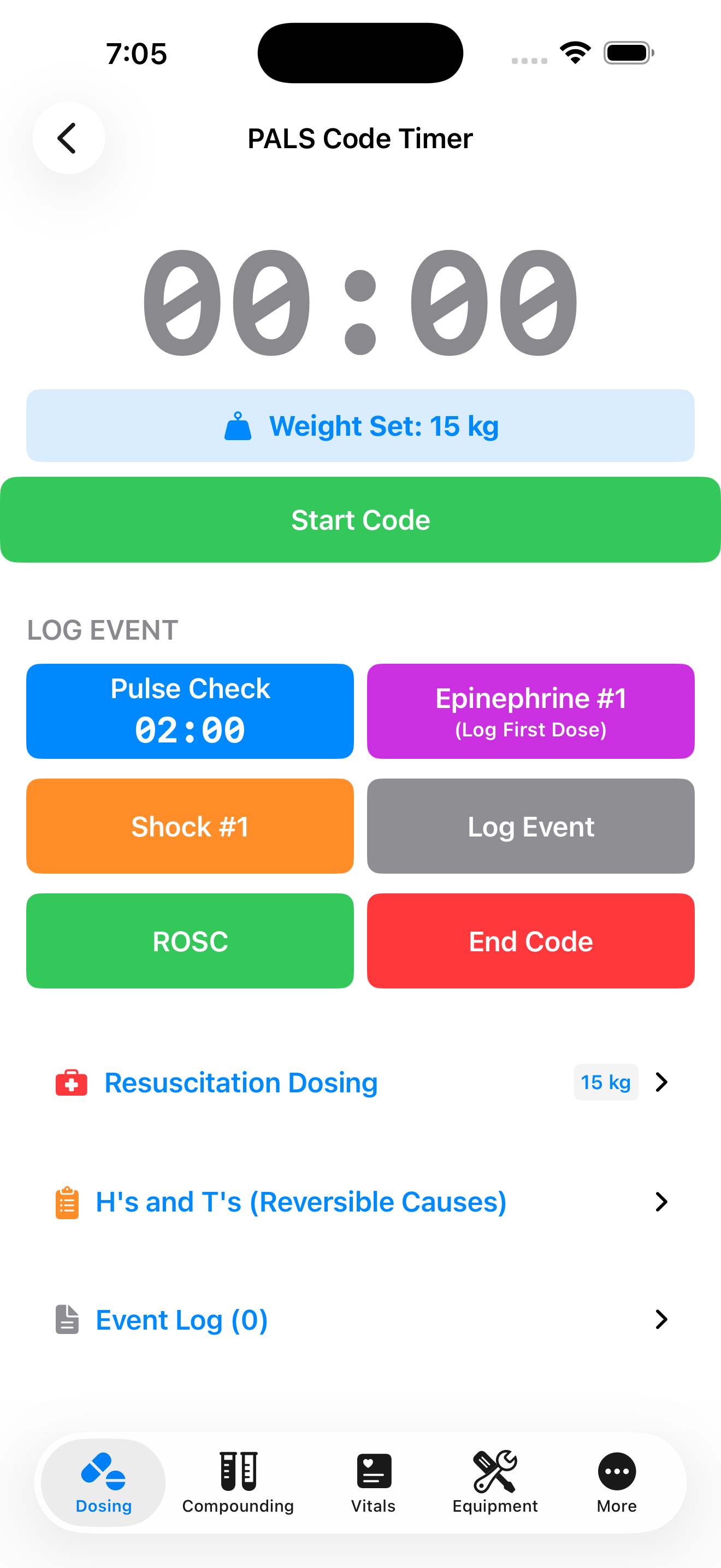 PALS code timer screen